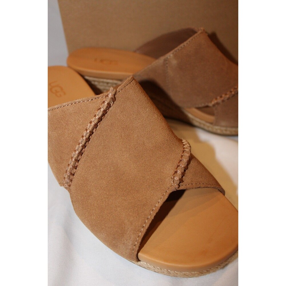 NIB UGG WOMEN'S TAIA WEDGE CRISS CROSS SUEDE SANDALS CHESTNUT - Picture 5 of 6
